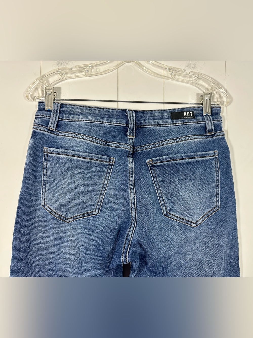 Kut from the Kloth Sz 6 Kelsey Fab Ab Ankle Flare Jeans High Rise Raw Hem Denim - Picture 6 of 13